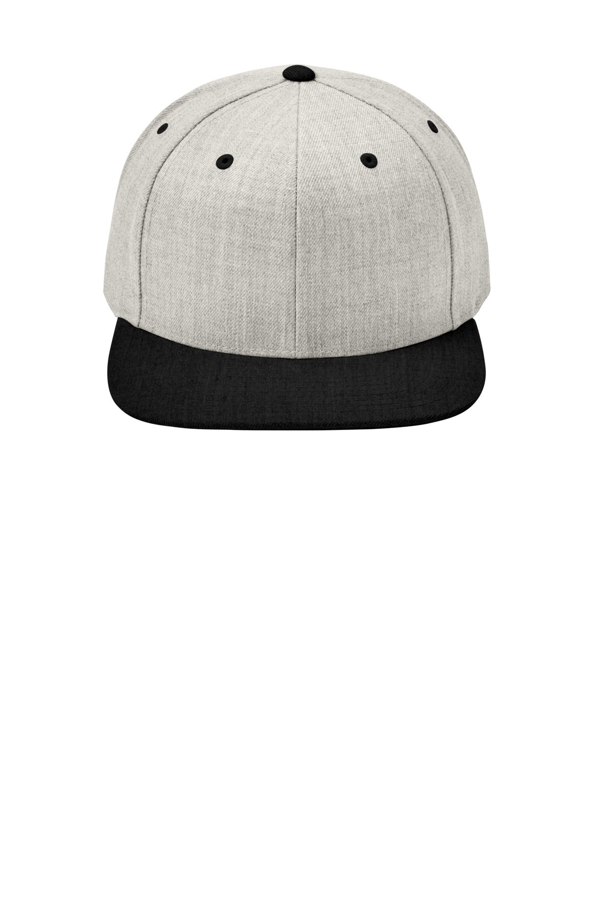 Front View of Heather/Black Sport-Tek YP Classics Flat Bill Snapback Cap. STC19 plain