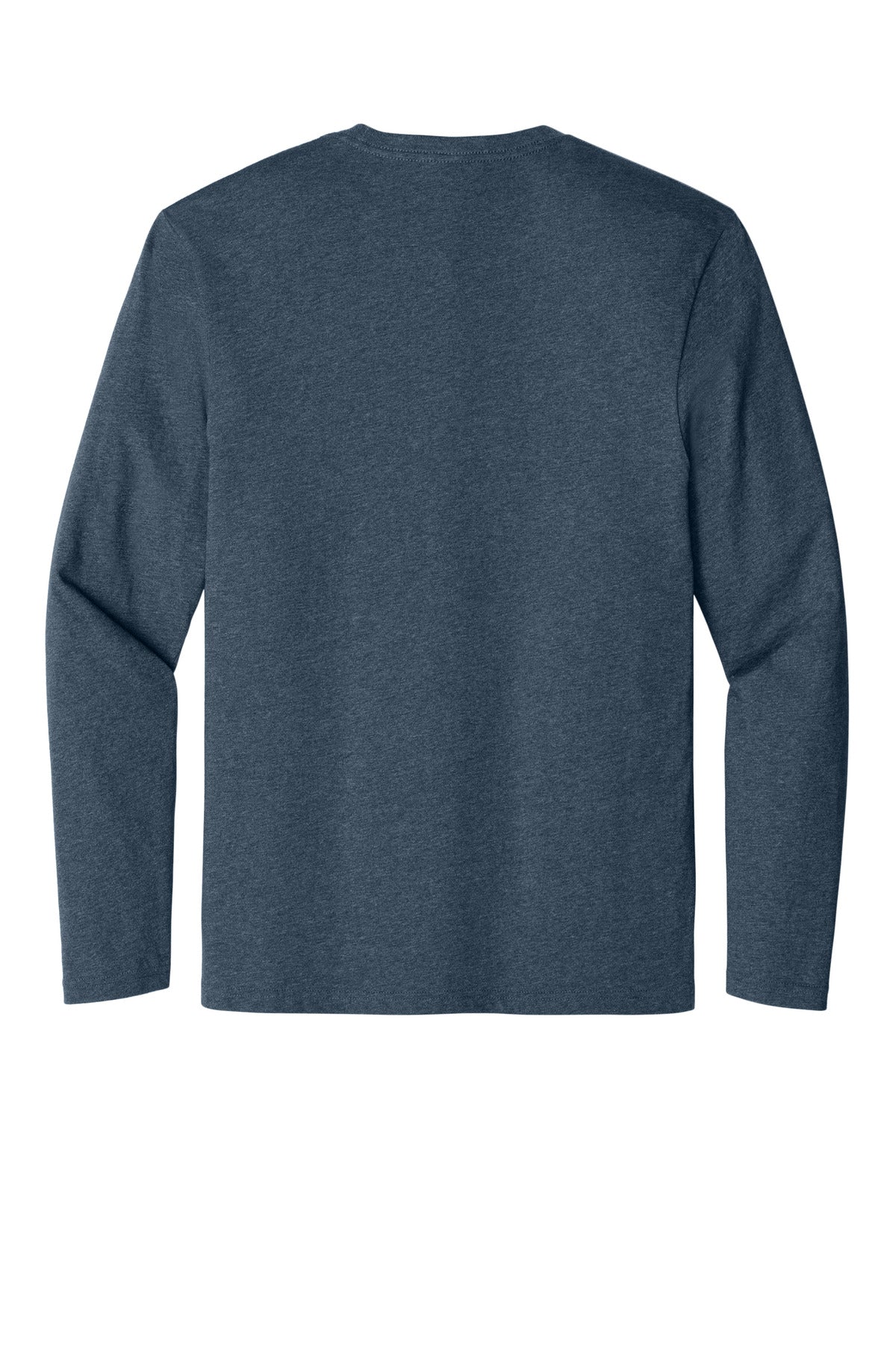 Front View of Heathered Navy District Perfect Weight Long Sleeve Tee. DT105 plain