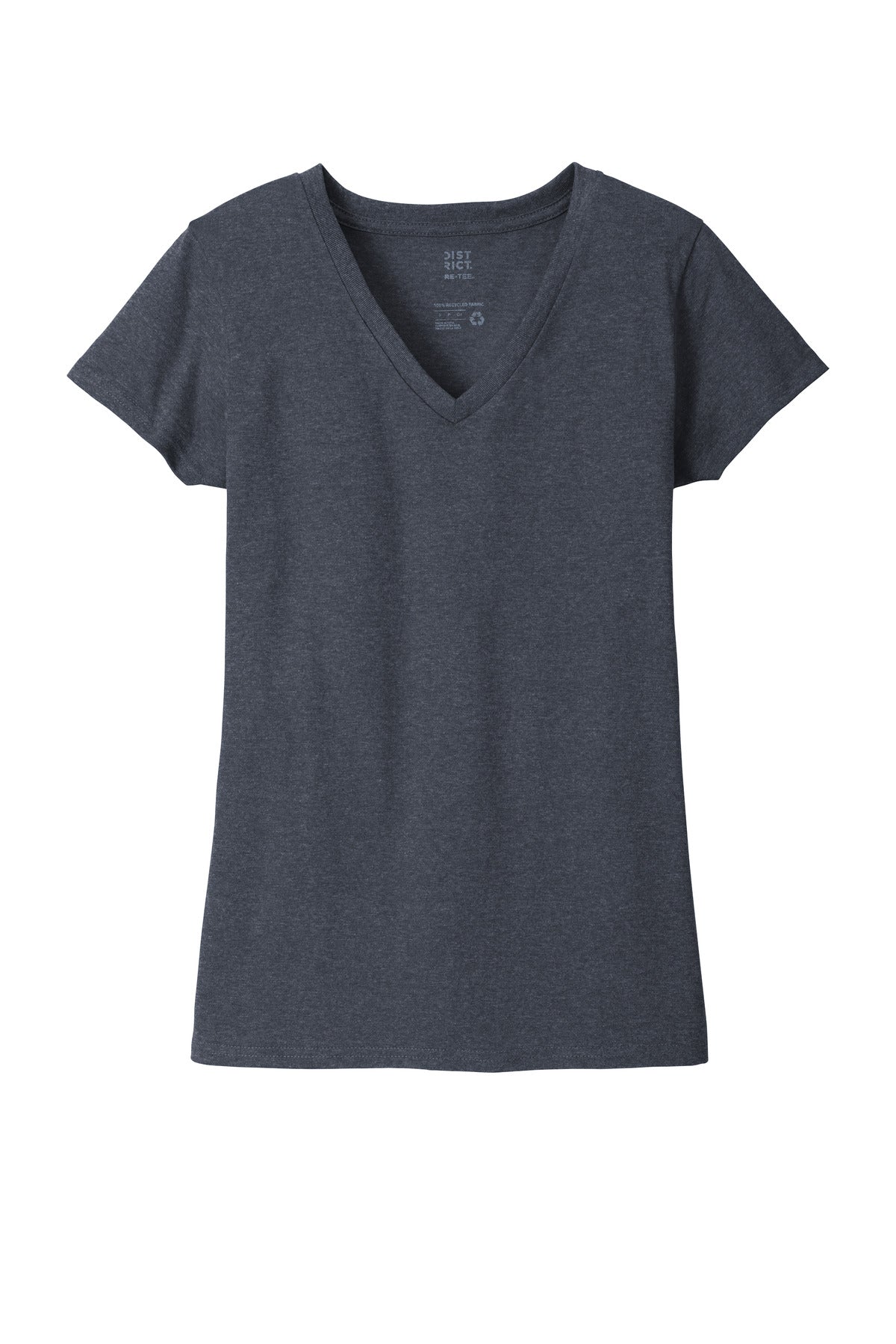 Front View of Heathered Navy District Women's Re-Tee V-Neck DT8001 plain