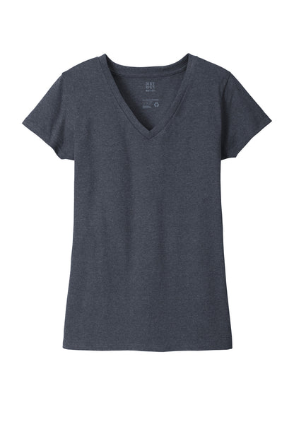 Front View of Heathered Navy District Women's Re-Tee V-Neck DT8001 plain