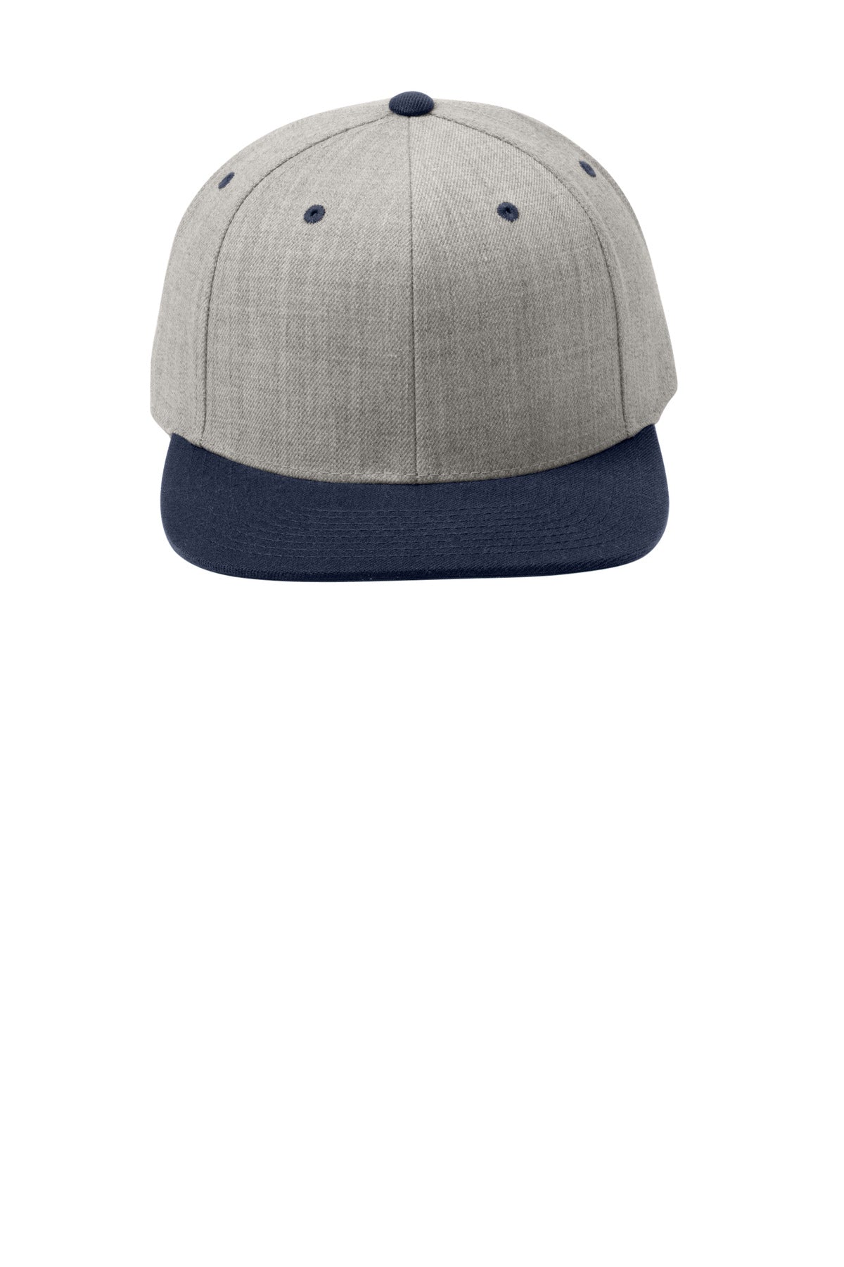 Front View of Heather/Tr Nvy Sport-Tek YP Classics Flat Bill Snapback Cap. STC19 plain