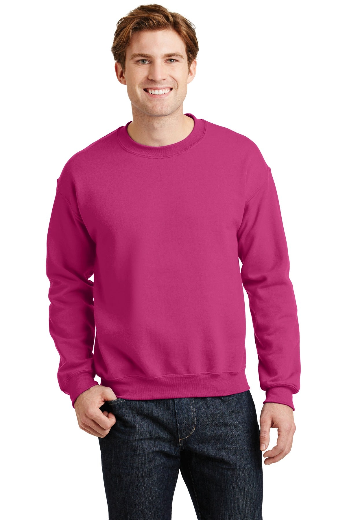 Front View of Heliconia Gildan Heavy Blend Crewneck Sweatshirt. 18000 plain