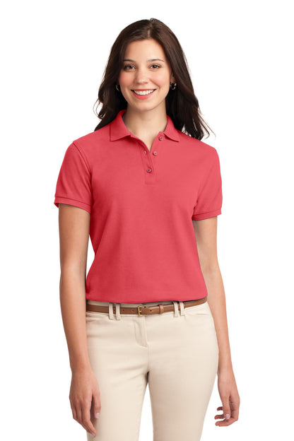 Front View of Hibiscus Port Authority Women's Silk Touch Polo. L500 plain