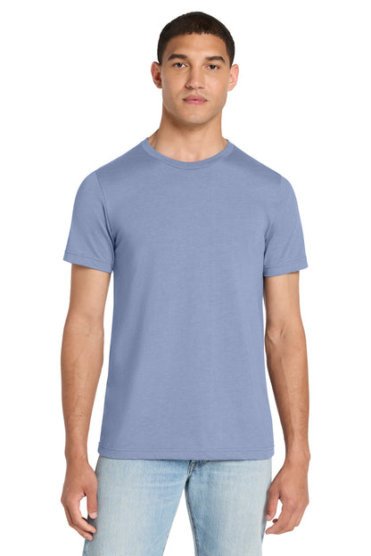 Front View of Ht Blue BELLA+CANVAS Unisex Heather CVC Short Sleeve Tee. BC3001CVC plain