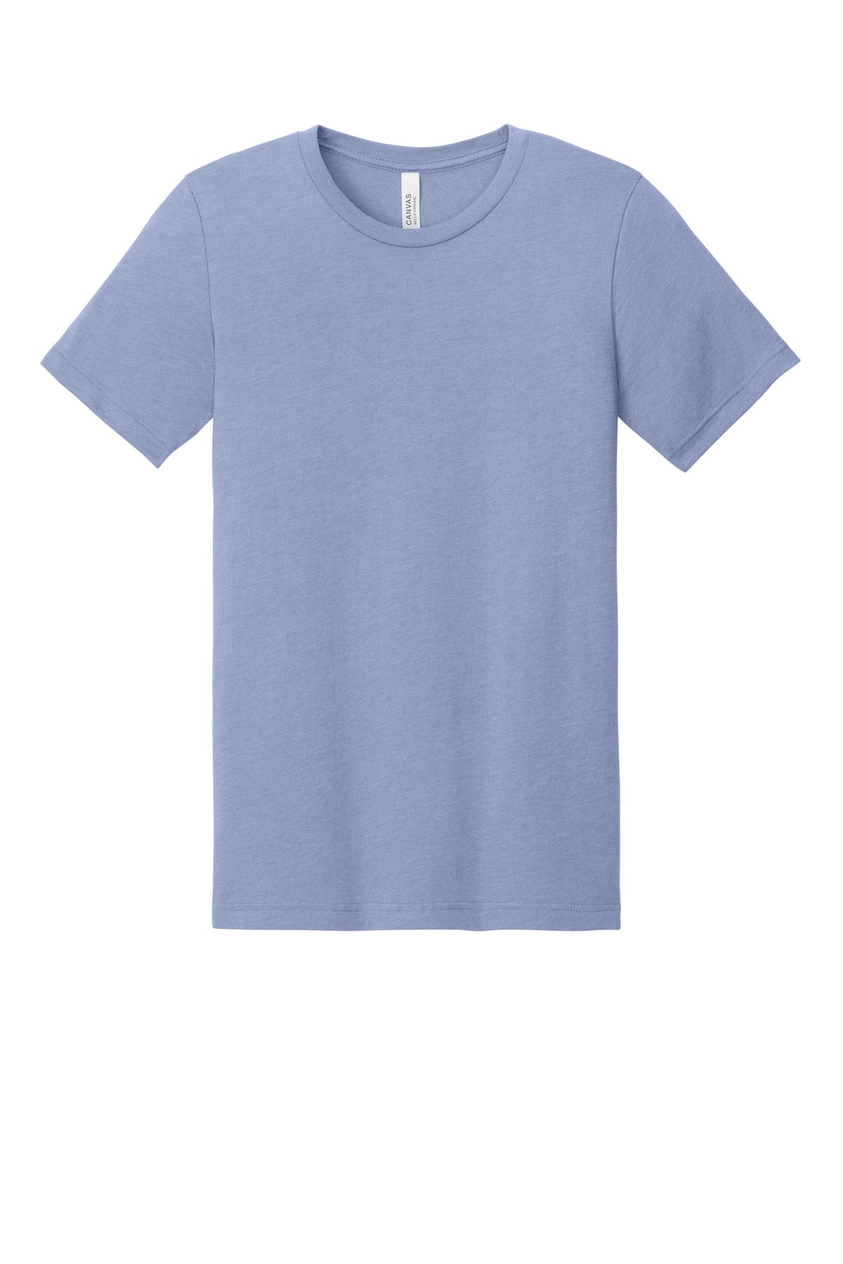 Front View of Ht Blue BELLA+CANVAS Unisex Heather CVC Short Sleeve Tee. BC3001CVC plain