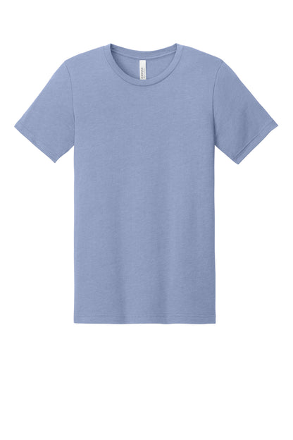 Front View of Ht Blue BELLA+CANVAS Unisex Heather CVC Short Sleeve Tee. BC3001CVC plain