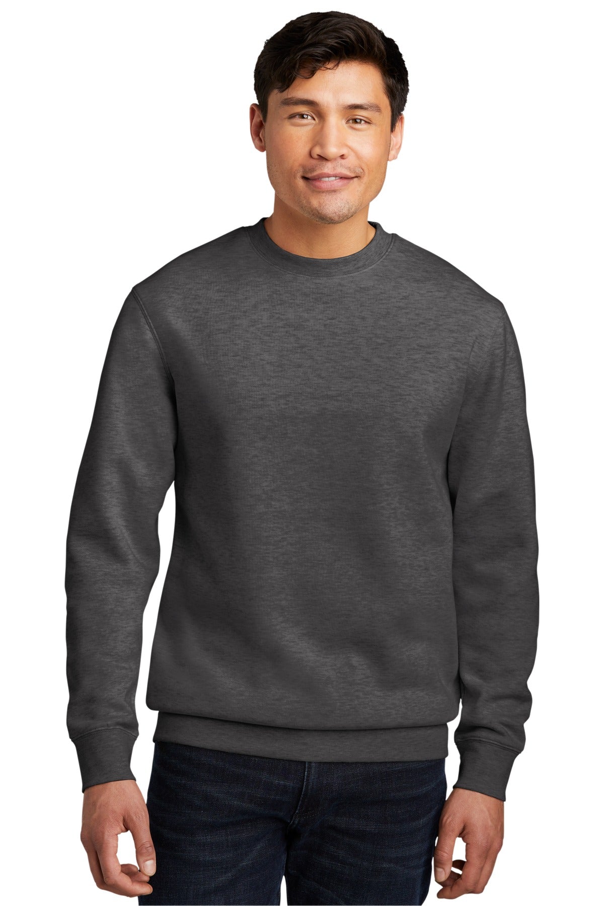 Front View of Ht Charcoal District V.I.T. Fleece Crew DT6104 plain