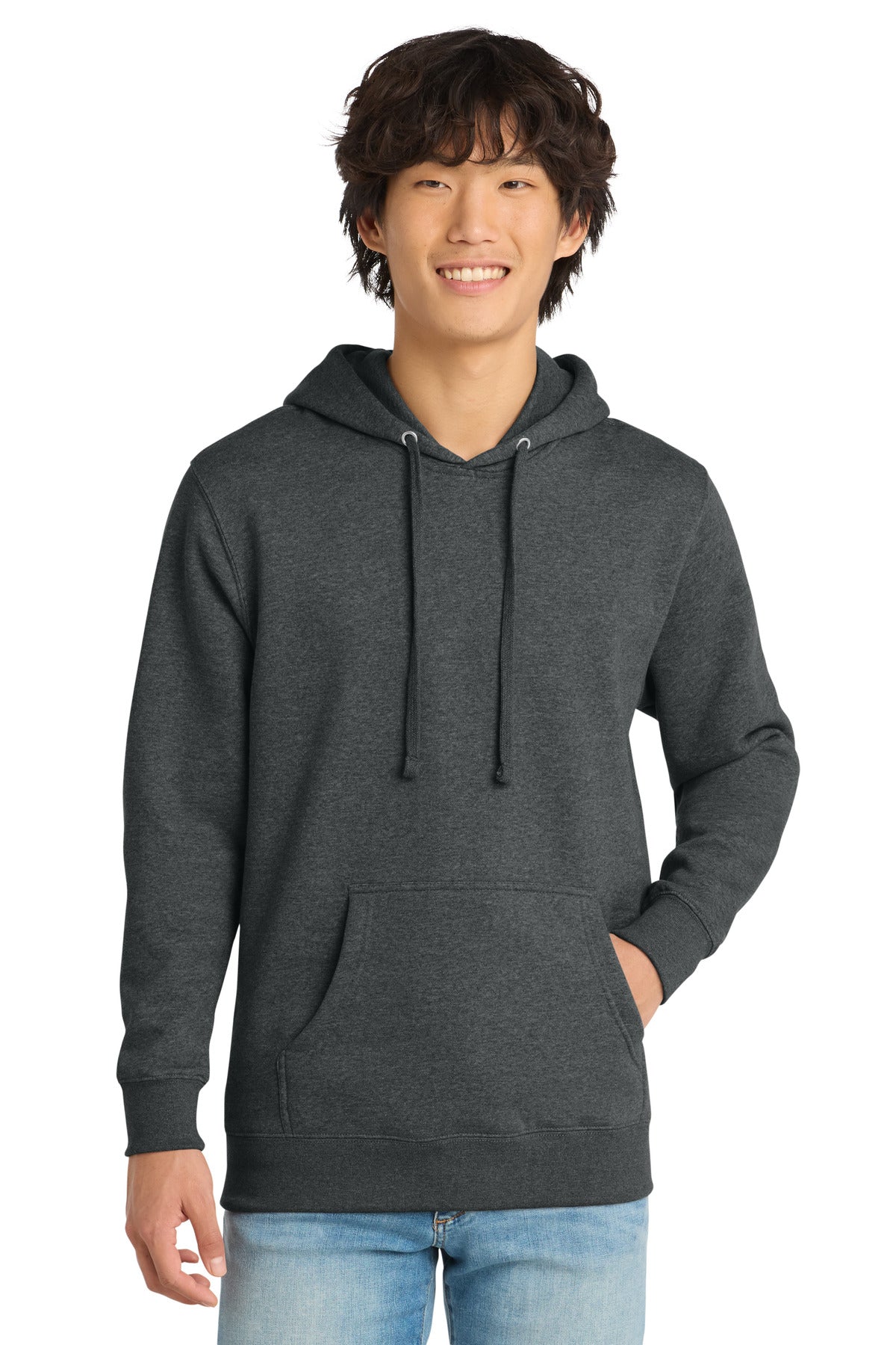 Front View of Ht Charcoal District V.I.T. Fleece Hoodie DT6100 plain