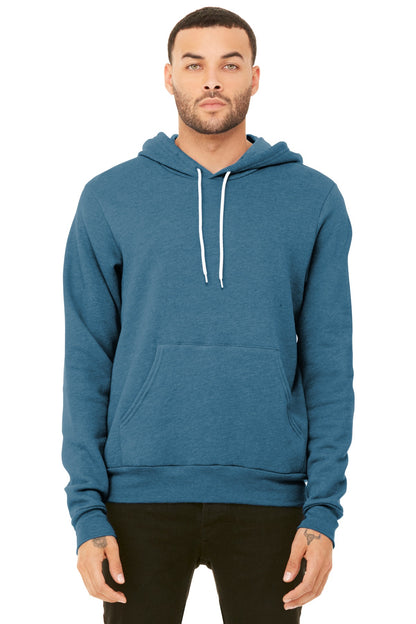 Front View of Ht Deep Teal BELLA+CANVAS Unisex Sponge Fleece Pullover Hoodie. BC3719 plain