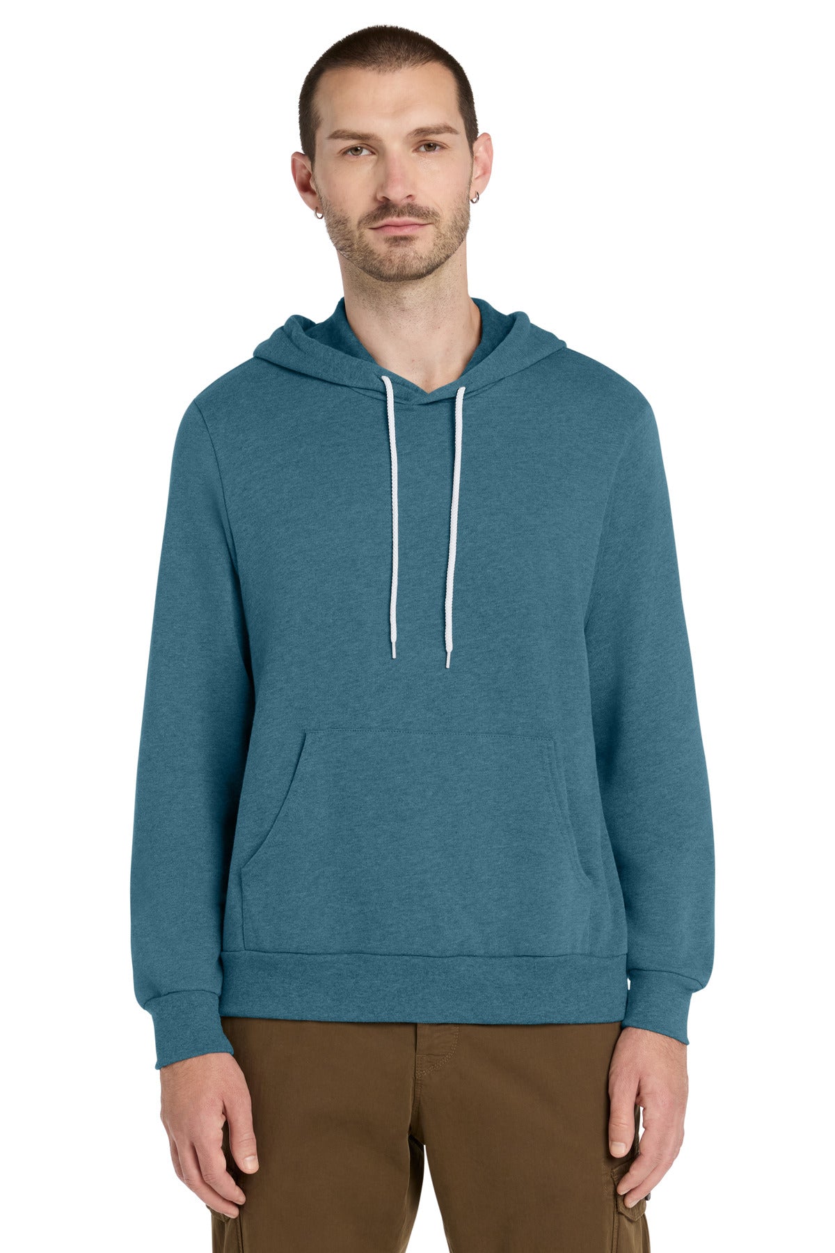 Front View of Ht Deep Teal BELLA+CANVAS Unisex Sponge Fleece Pullover Hoodie. BC3719 plain