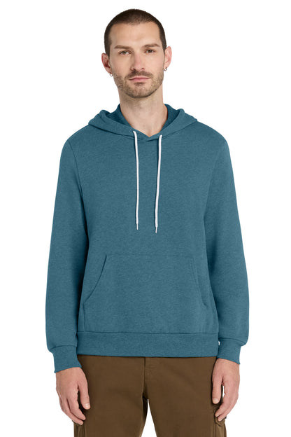 Front View of Ht Deep Teal BELLA+CANVAS Unisex Sponge Fleece Pullover Hoodie. BC3719 plain