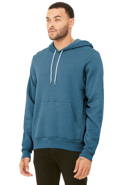 Front View of Ht Deep Teal BELLA+CANVAS Unisex Sponge Fleece Pullover Hoodie. BC3719 plain