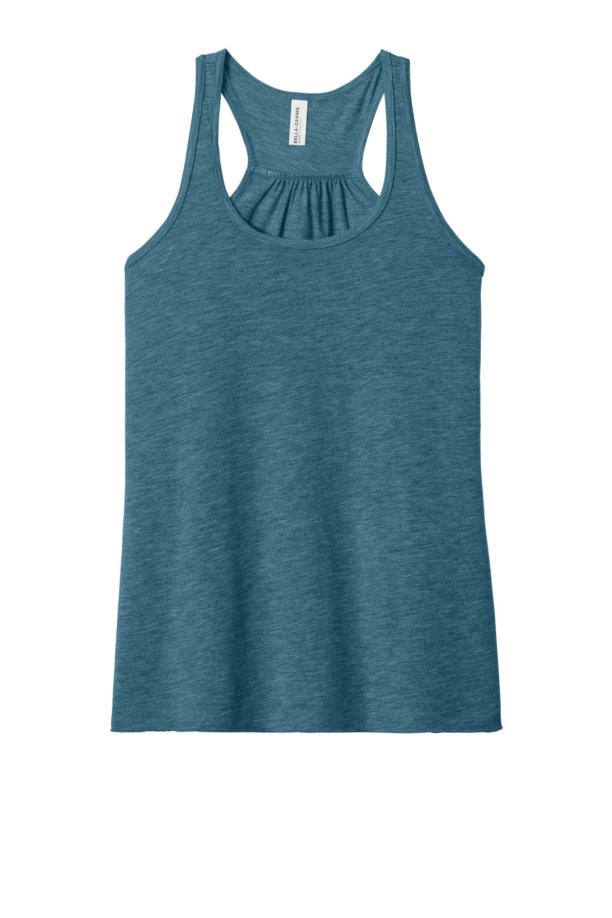 Front View of Ht Deep Teal BELLA+CANVAS Women's Flowy Racerback Tank. BC8800 plain