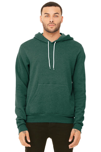 Front View of Ht Forest BELLA+CANVAS Unisex Sponge Fleece Pullover Hoodie. BC3719 plain