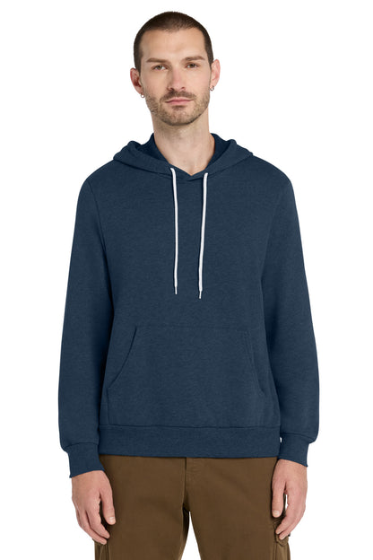 Front View of Ht Navy BELLA+CANVAS Unisex Sponge Fleece Pullover Hoodie. BC3719 plain