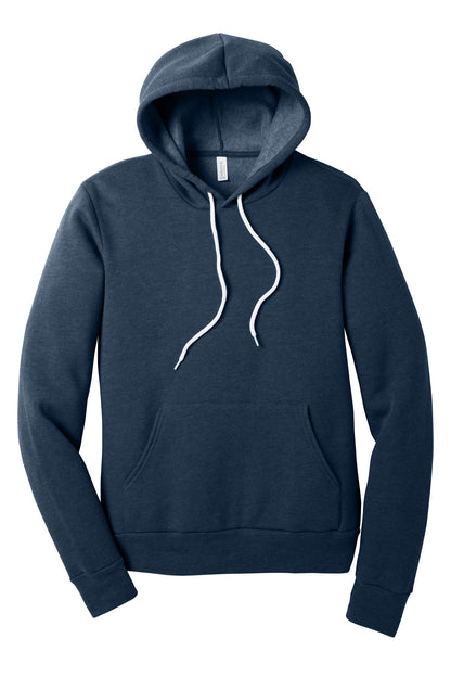 Front View of Ht Navy BELLA+CANVAS Unisex Sponge Fleece Pullover Hoodie. BC3719 plain
