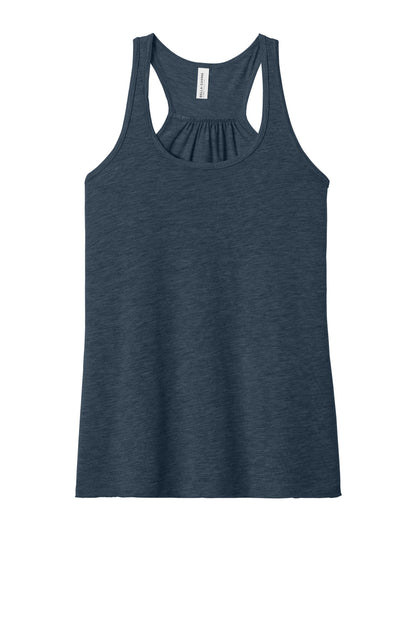 Front View of Ht Navy BELLA+CANVAS Women's Flowy Racerback Tank. BC8800 plain