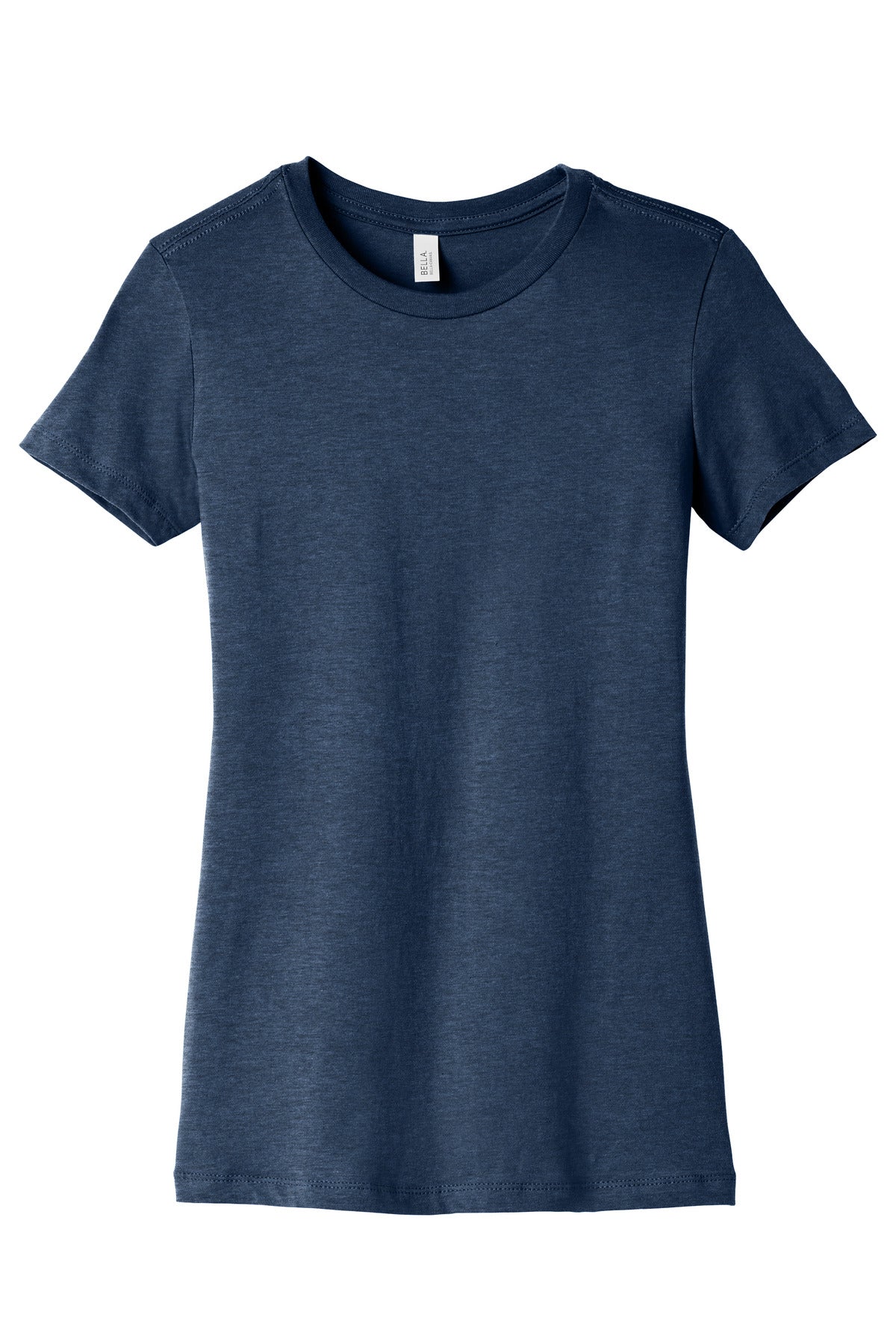 Front View of Ht Navy BELLA+CANVAS Women's Slim Fit Tee. BC6004 plain