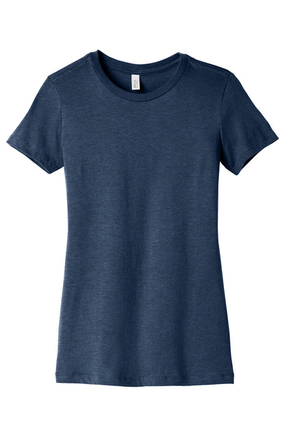 Front View of Ht Navy BELLA+CANVAS Women's Slim Fit Tee. BC6004 plain