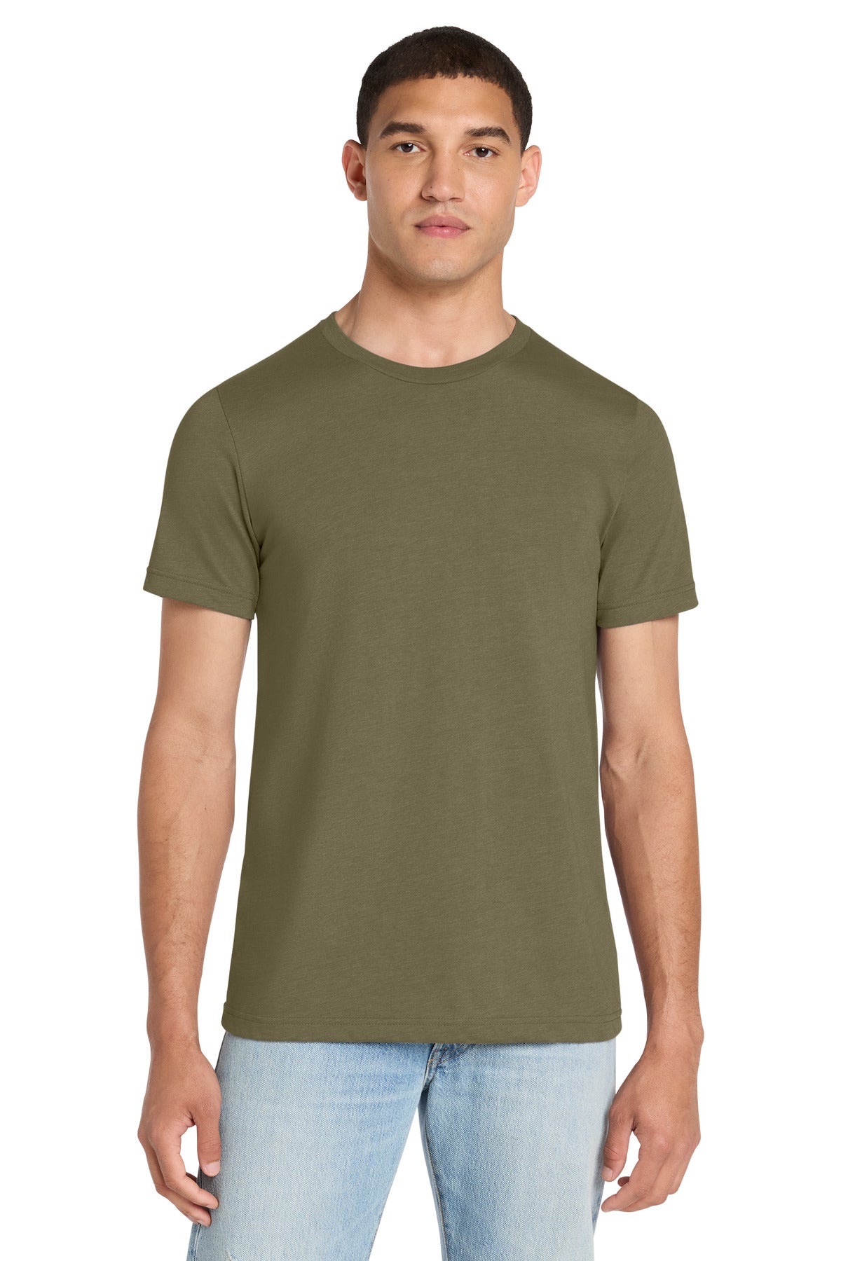 Front View of Ht Olive BELLA+CANVAS Unisex Heather CVC Short Sleeve Tee. BC3001CVC plain
