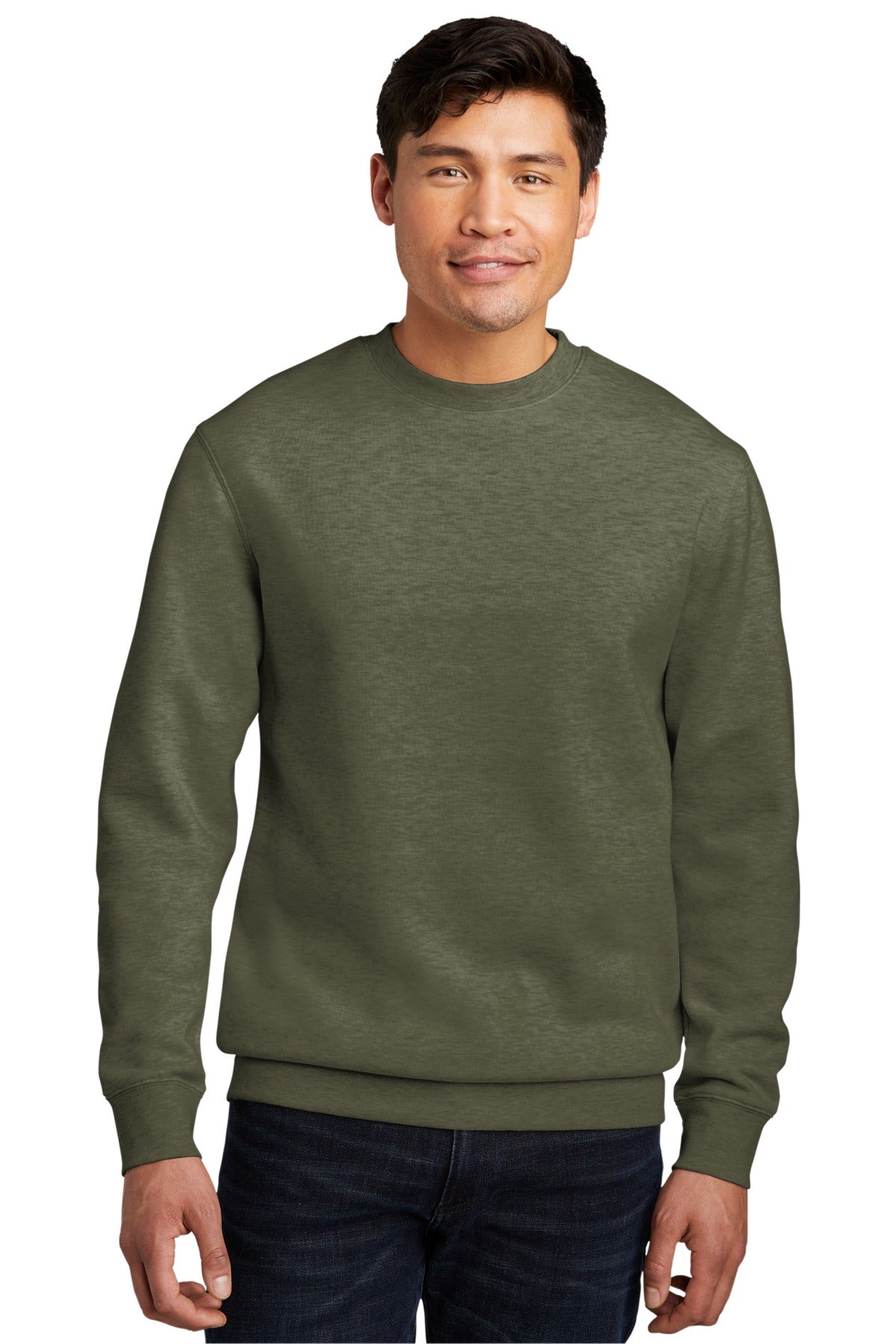 Front View of Ht Olive District V.I.T. Fleece Crew DT6104 plain