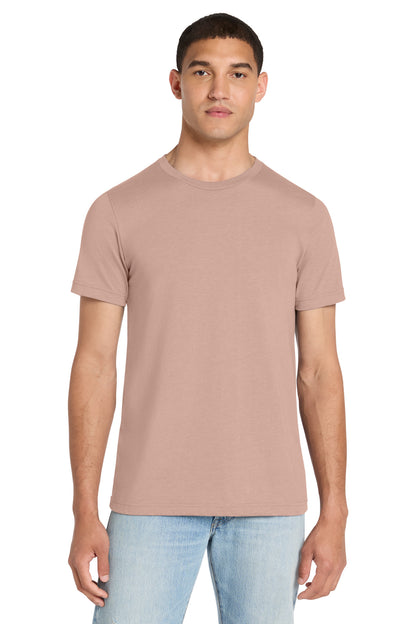Front View of Ht Peach BELLA+CANVAS Unisex Heather CVC Short Sleeve Tee. BC3001CVC plain