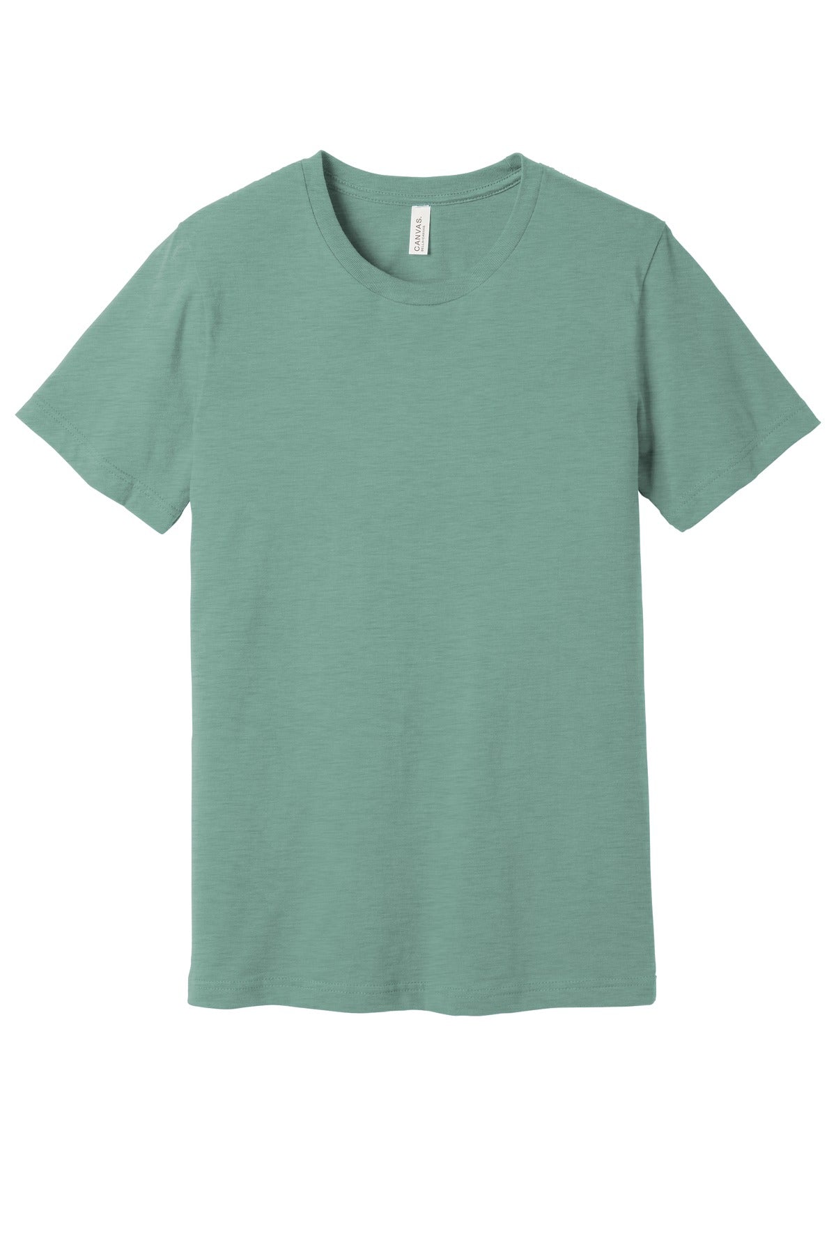 Front View of Ht Prm Dsty Bl BELLA+CANVAS Unisex Heather CVC Short Sleeve Tee. BC3001CVC plain