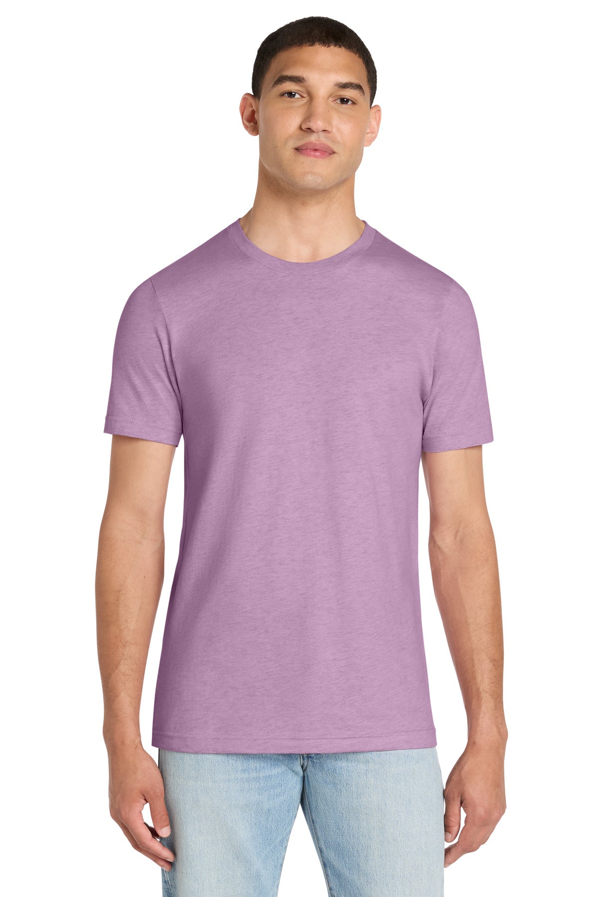 Front View of Ht Prm Lilac BELLA+CANVAS Unisex Heather CVC Short Sleeve Tee. BC3001CVC plain