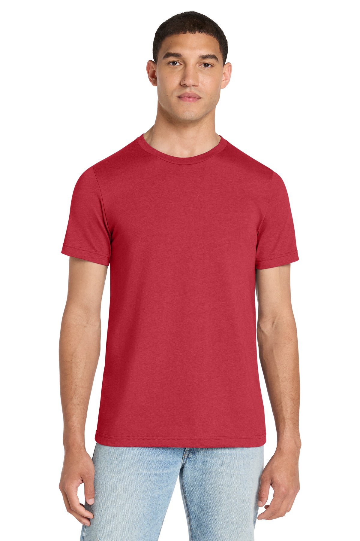 Front View of Ht Red BELLA+CANVAS Unisex Heather CVC Short Sleeve Tee. BC3001CVC plain