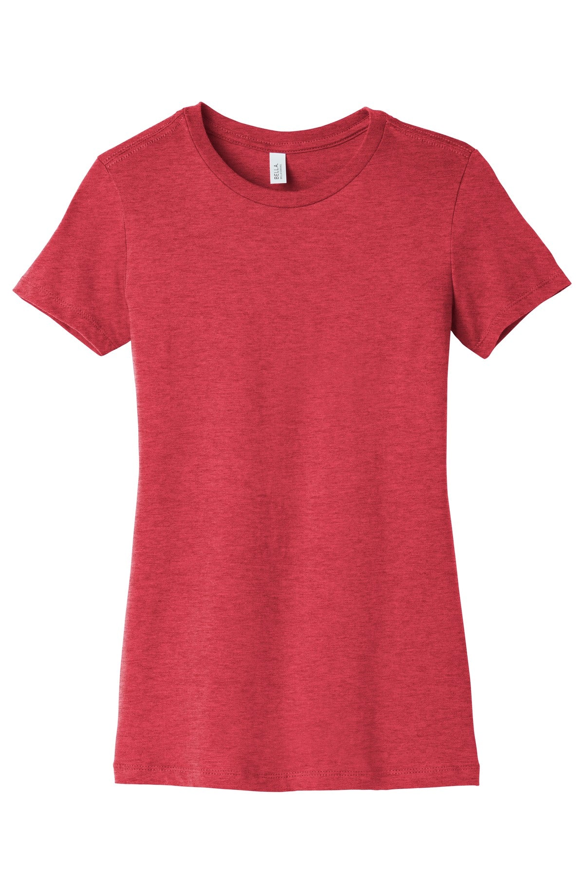 Front View of Ht Red BELLA+CANVAS Women's Slim Fit Tee. BC6004 plain