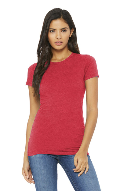 Front View of Ht Red BELLA+CANVAS Women's Slim Fit Tee. BC6004 plain