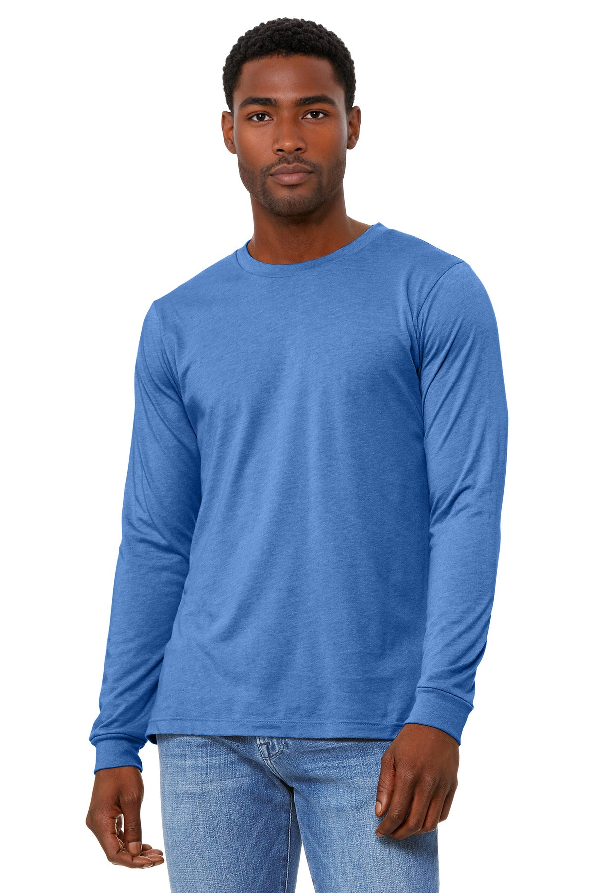 Front View of HtClmbBl BELLA+CANVAS Unisex Heather CVC Long Sleeve Tee BC3501CVC plain