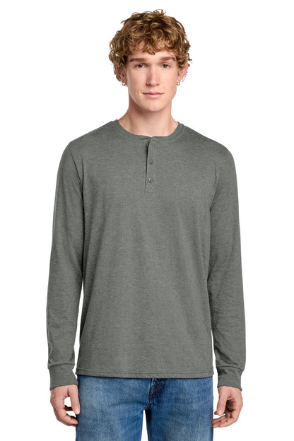Front View of HtdChar District Perfect Tri Long Sleeve Henley DT145 plain