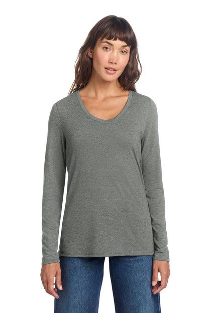 Front View of HtdChar District Women's Perfect Tri Long Sleeve V-Neck Tee DT135 plain