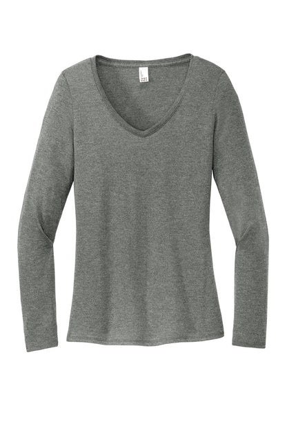 Front View of HtdChar District Women's Perfect Tri Long Sleeve V-Neck Tee DT135 plain