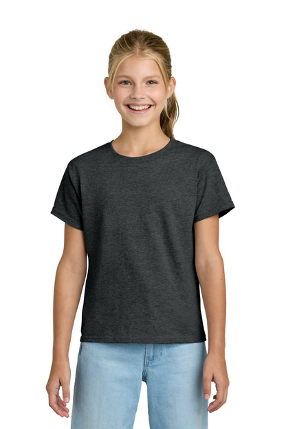 Front View of HtDkGrey Gildan Youth Light Cotton Tee 3000B plain