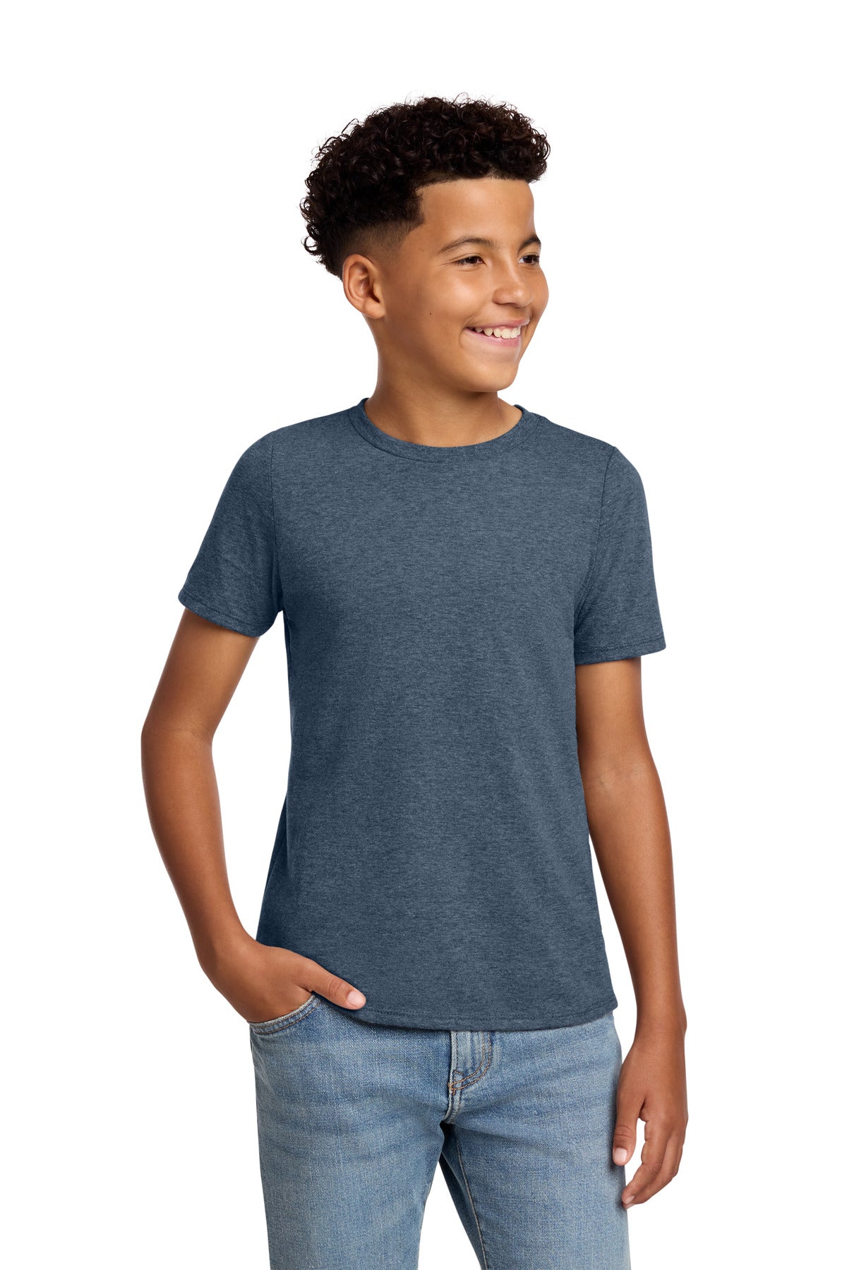Front View of HtdNavy District Youth Perfect Blend CVC Tee DT108Y plain