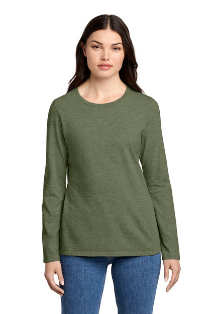 Front View of HtdOlive District Women's Perfect Blend CVC Long Sleeve Tee DT110 plain