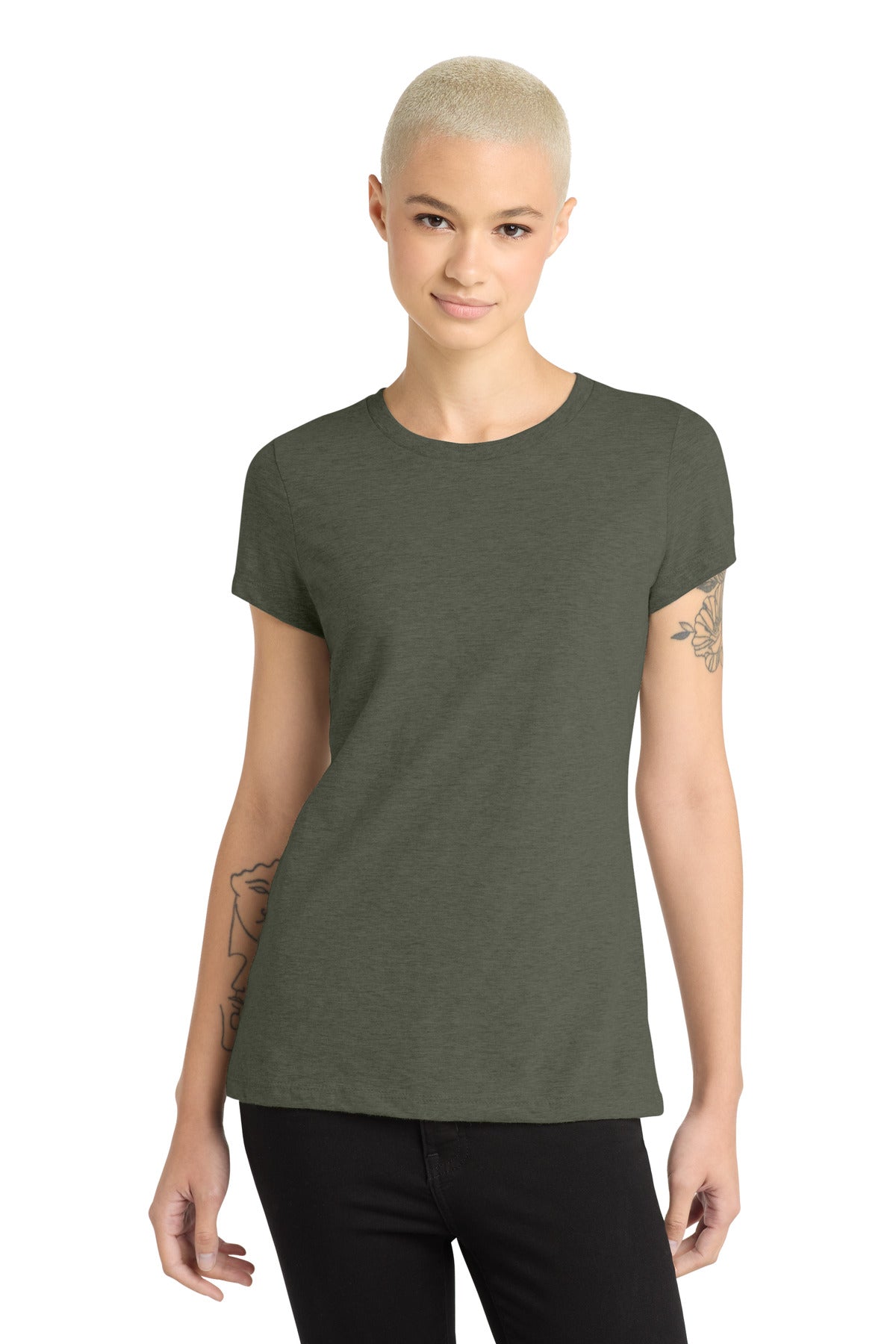 Front View of HtdOlive District Women's Perfect Blend CVC Tee. DM108L plain