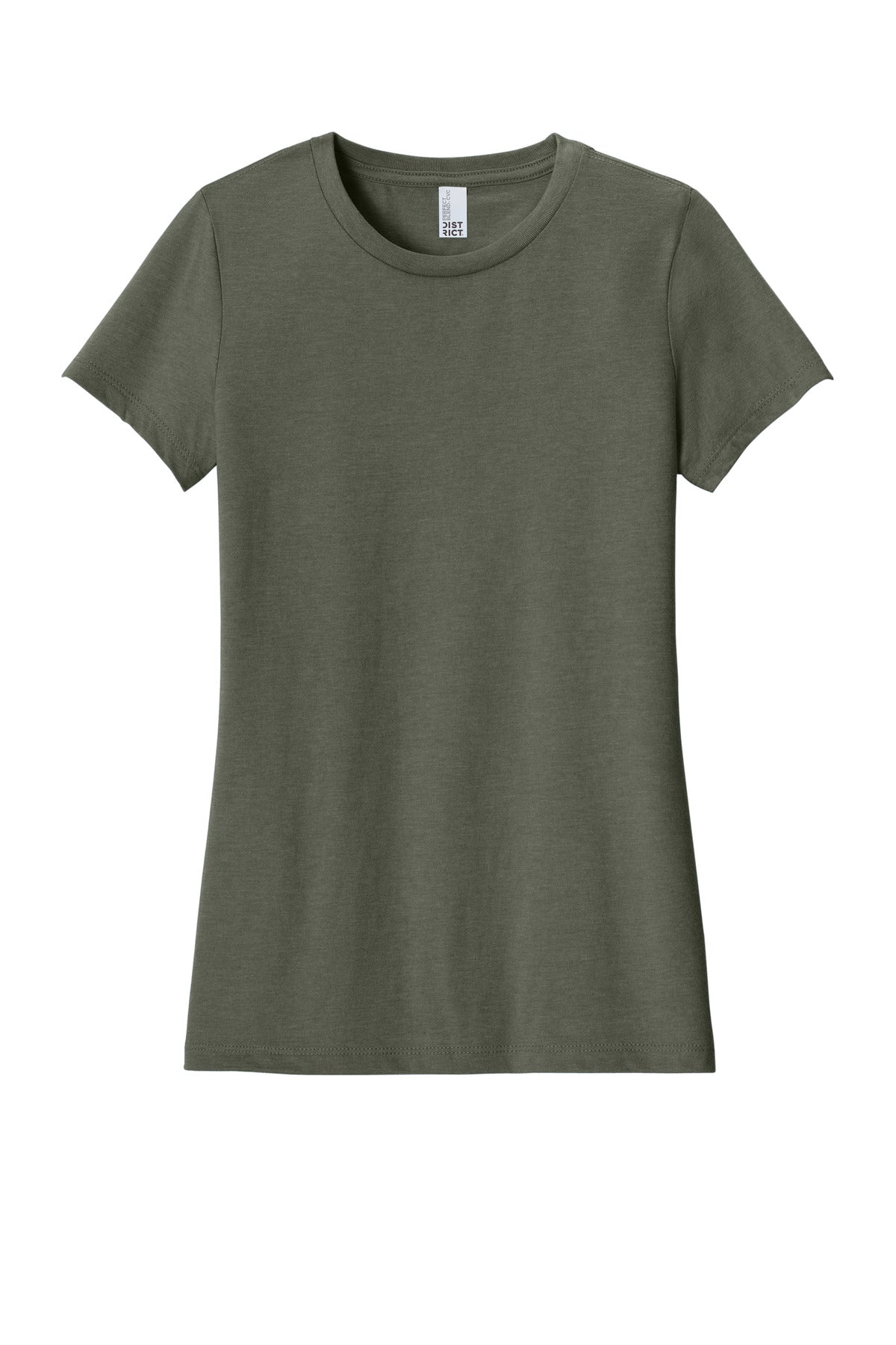 Front View of HtdOlive District Women's Perfect Blend CVC Tee. DM108L plain