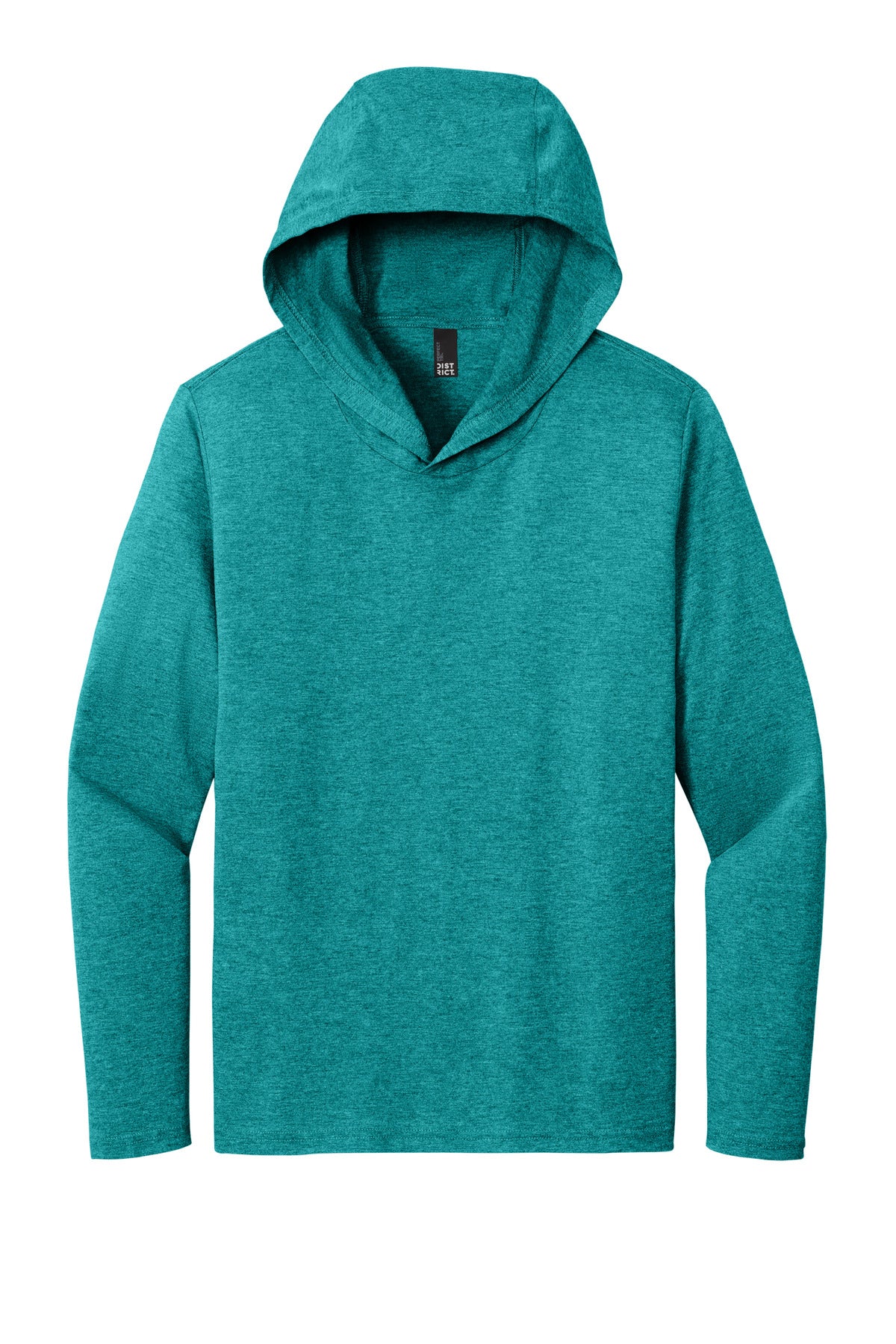 Front View of HtdTeal District Perfect Tri Long Sleeve Hoodie. DM139 plain