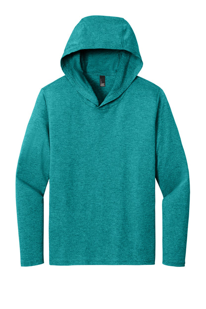 Front View of HtdTeal District Perfect Tri Long Sleeve Hoodie. DM139 plain