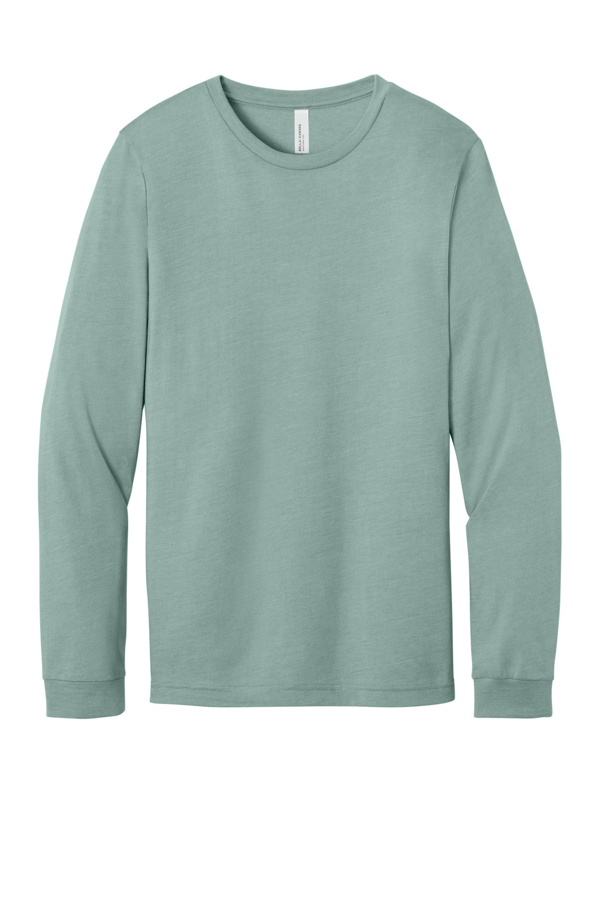 Front View of HtDustyBl BELLA+CANVAS Unisex Heather CVC Long Sleeve Tee BC3501CVC plain
