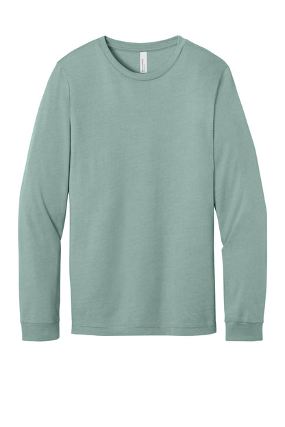 Front View of HtDustyBl BELLA+CANVAS Unisex Heather CVC Long Sleeve Tee BC3501CVC plain