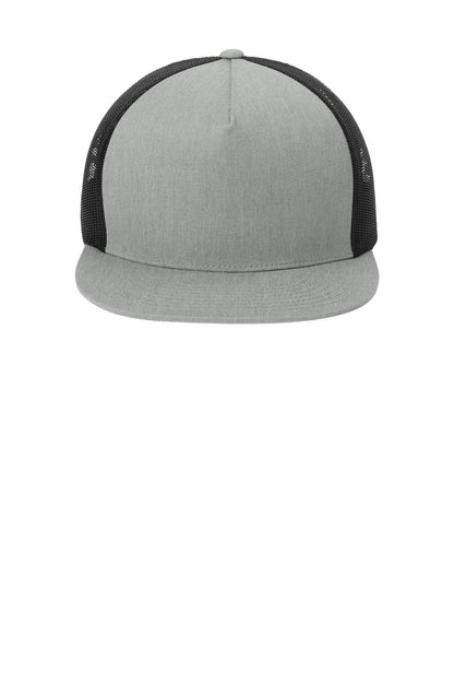 Front View of HtGrey/Blk Sport-Tek YP Classics 5-Panel Classic Trucker Mesh Back Cap. STC38 plain