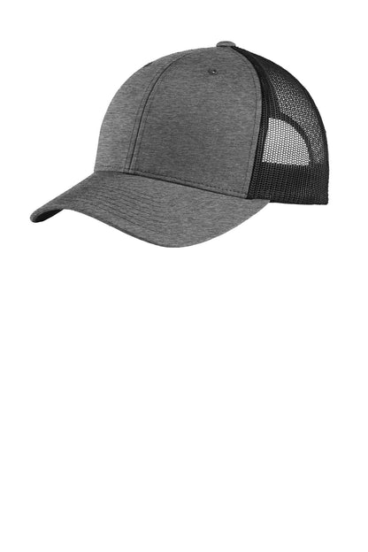 Front View of HtGrey/Blk Sport-Tek YP Classics Retro Trucker Cap. STC39 plain