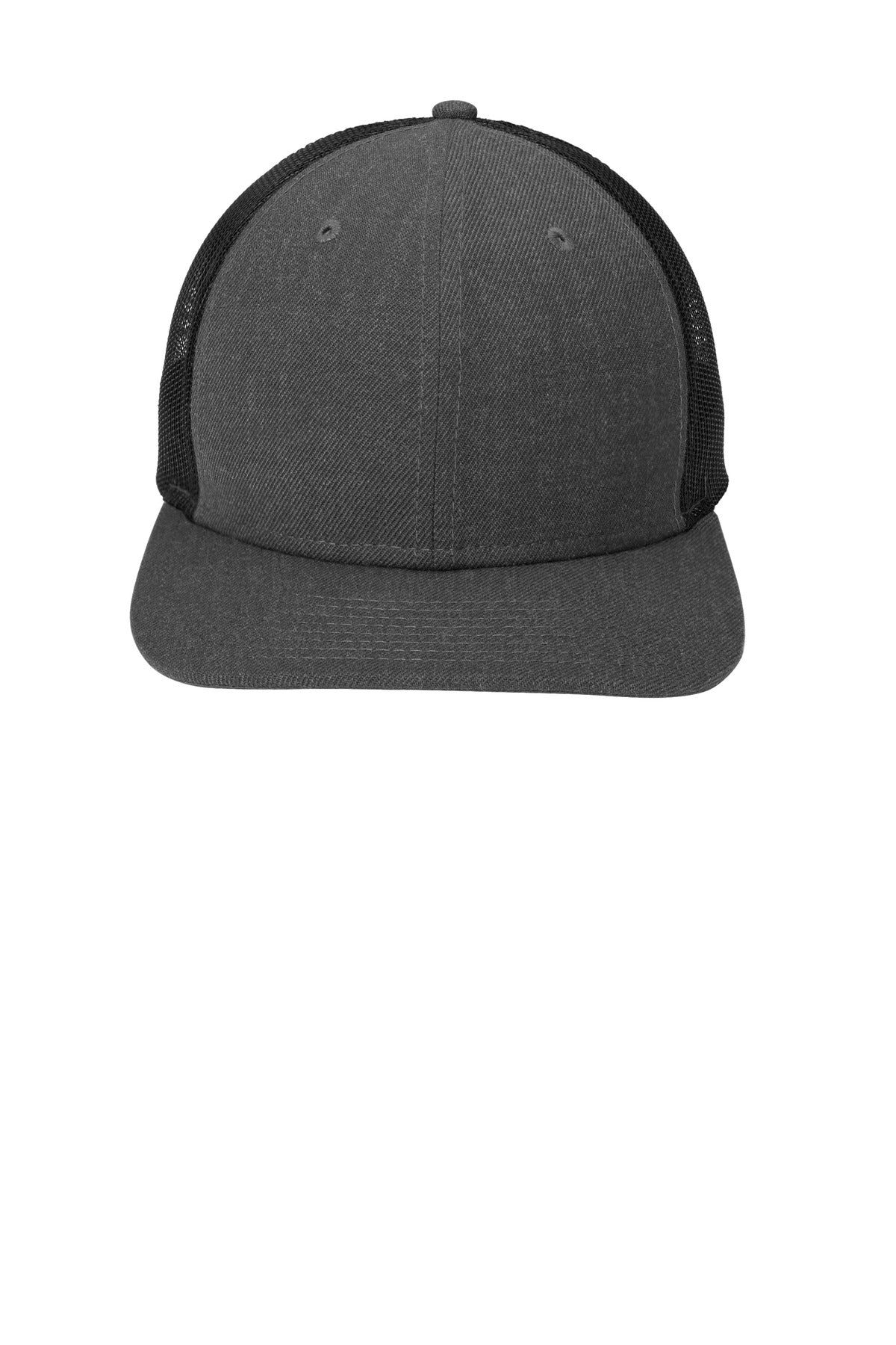 Front View of HtGrph/Blk New Era Snapback Low Profile Trucker Cap NE207 plain