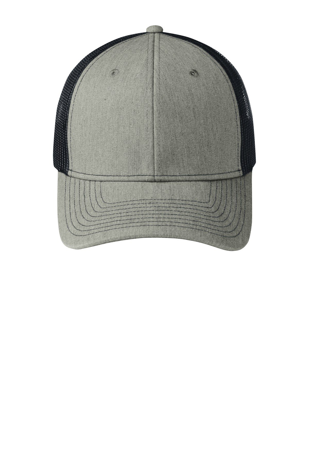 Front View of HtGy/RcNv Port Authority Snapback Trucker Cap. C402 plain