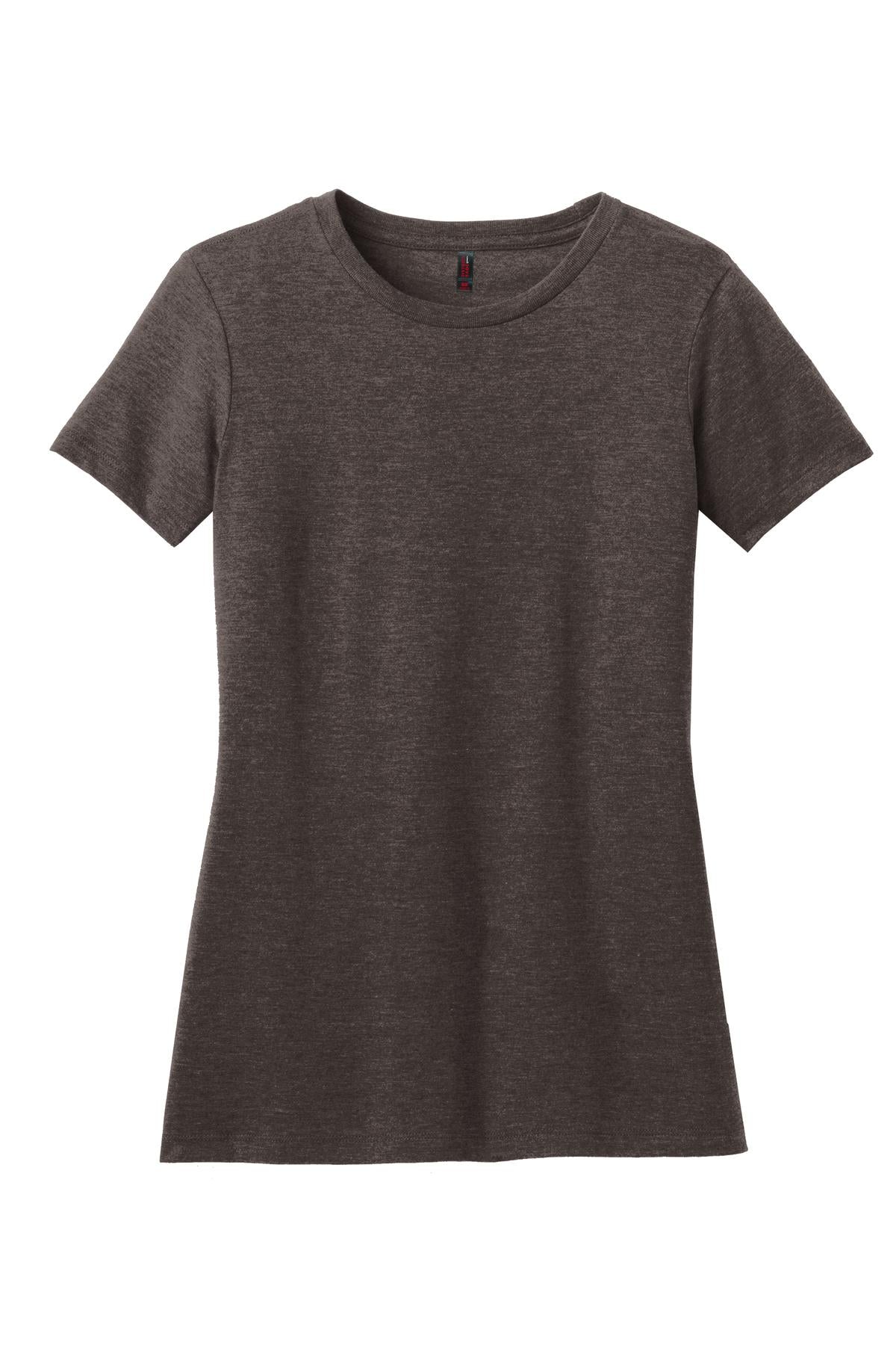 Front View of Hthr Brown District Women's Perfect Blend CVC Tee. DM108L plain