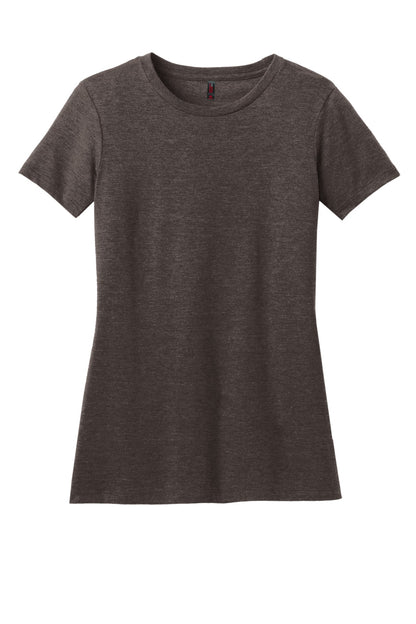 Front View of Hthr Brown District Women's Perfect Blend CVC Tee. DM108L plain